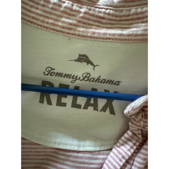 Tommy Bahama Mens Stripe Polo Size XL Salom pink Casual Vacation - Picture 2 of 7